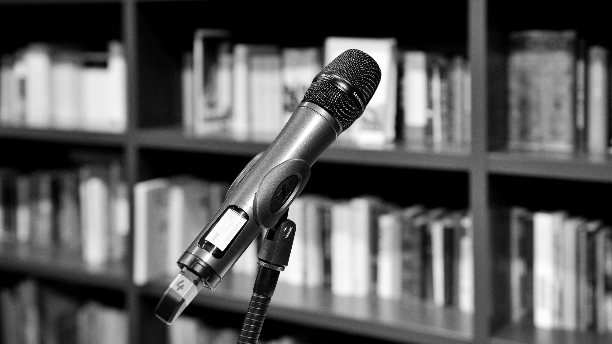 Mikrofon vor der Bibliothek
