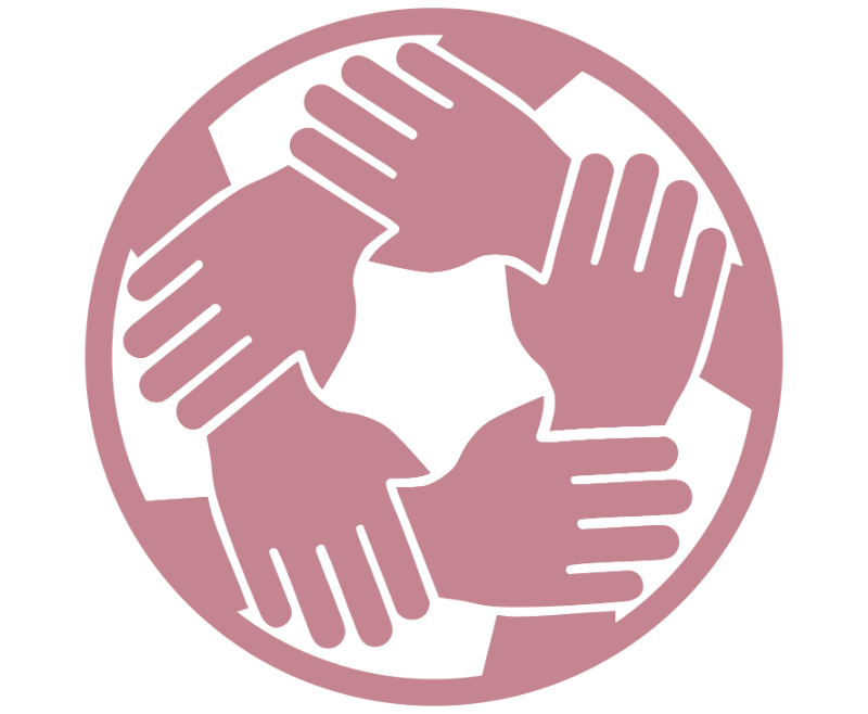 Icon interkulturelle Zusammenarbeit, 5 Hände greifen ineinander